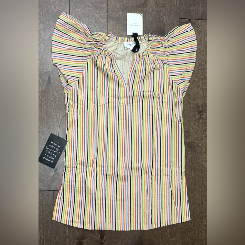 Tuckernuck Pomander Place Women's Flutter Sleeve Rainbow Stripe Dress, Small